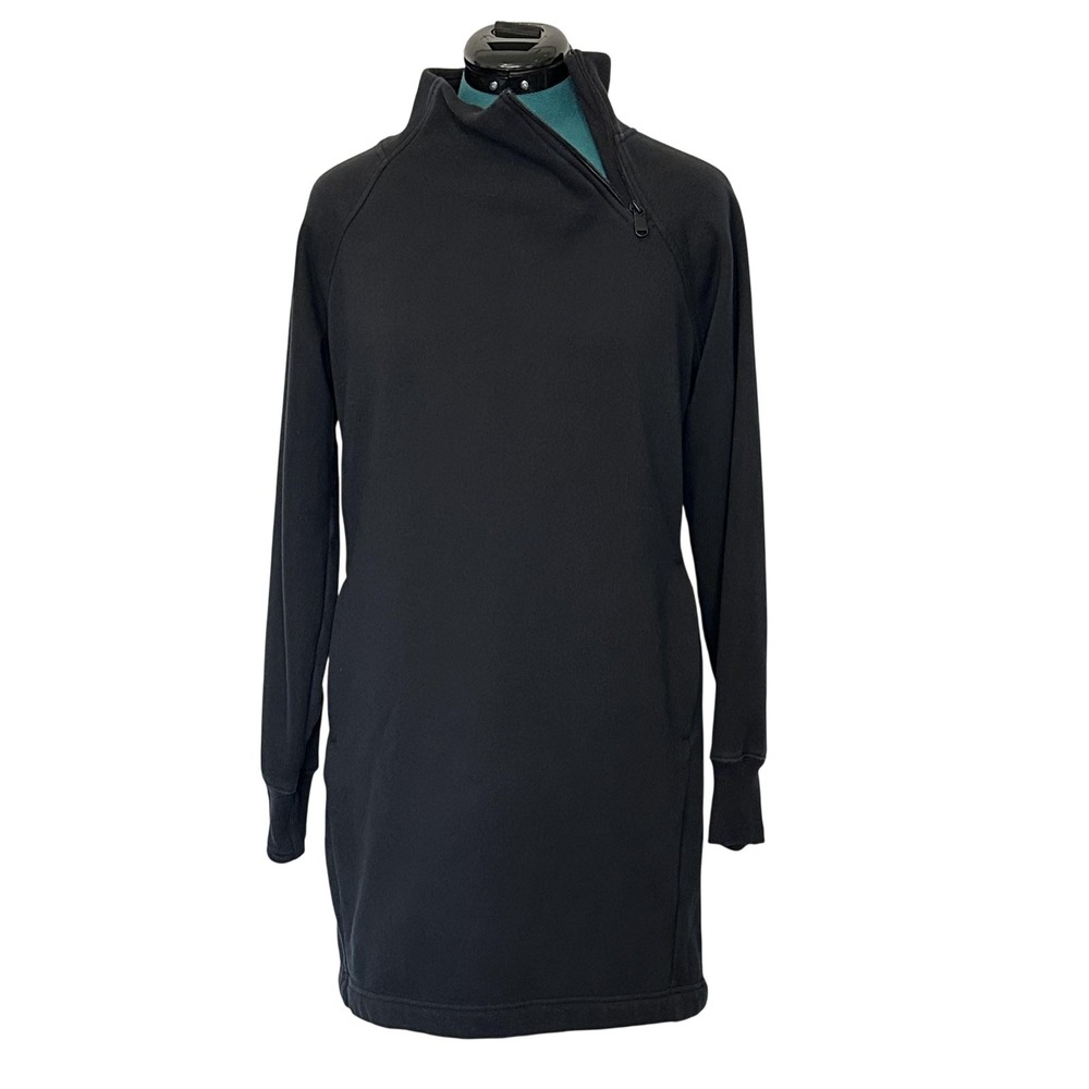 Athleta Cozy Karma Sweatshirt Dress Small Black Funnel Neck Long Sleeve
